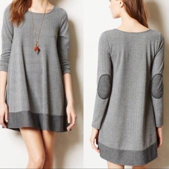 Puella Anthropologie Herringbone Elbow Patch Savant Tunic Swing Dress Size S - Picture 1 of 9